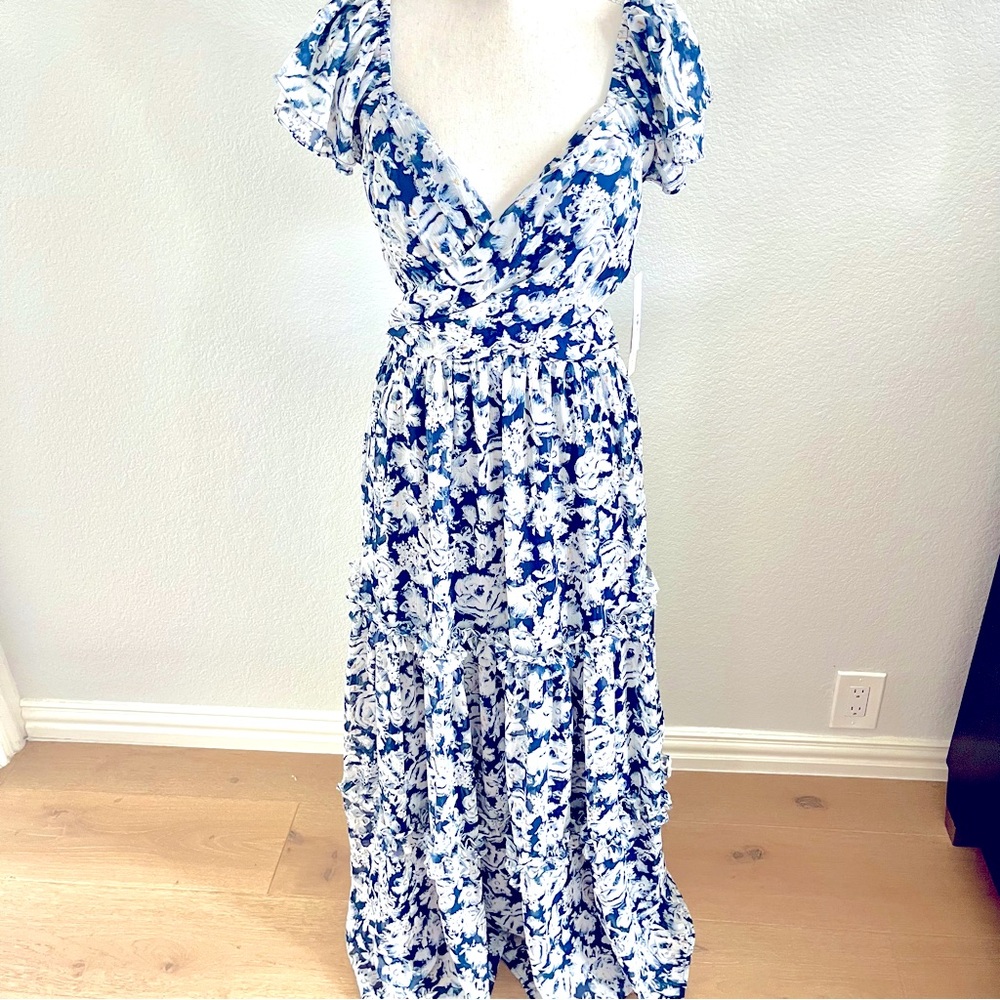 Stunning new blue floral maxi dress with side cut outs small - Picture 1 of 5